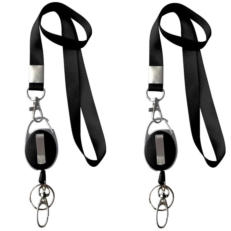 HoAoOo 2 Lanyards + 2 Retractable Badge Reel with Clip and Key Ring for ID Card Holders (Black) - Image 3